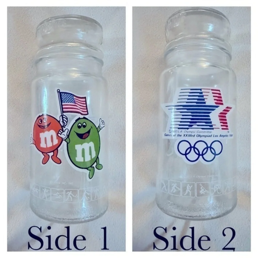 Vintage 80s M&M's Olympic Glass Jar Collectible Thick Glass to Hold Candy or ETC